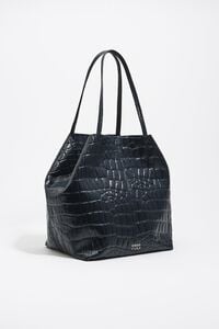 Large leather shopper bag in petrol blue mock croc