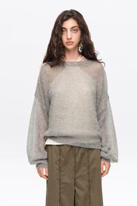 Gray melange mohair boat neck sweater