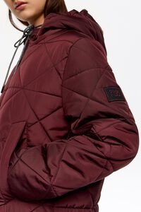 Burgundy straight cut hooded puffer
