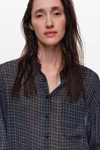 Blue checked boxy fluid shirt