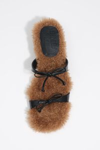 Black leather and fur heeled sandal with bows