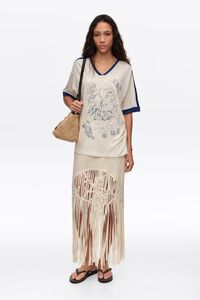 Faded ivory linen fruit logo T-shirt