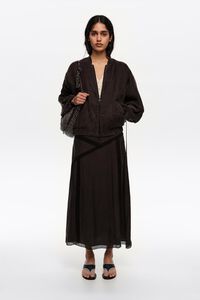 Washed black lace midi skirt