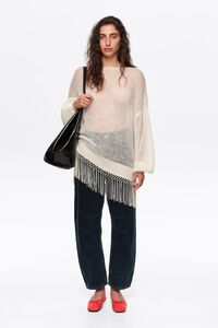 Ivory mohair sweater with fringe
