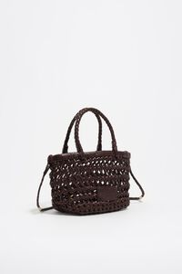 Dark brown mini plaited leather bag