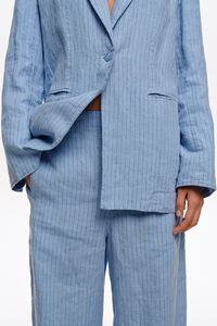 Light blue striped washed linen barrel trousers