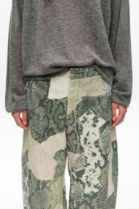 BARREL- Green Snake patchwork adjustable waist denim trousers
