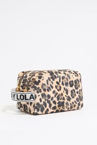 Large beige Leopard print nylon double make-up case