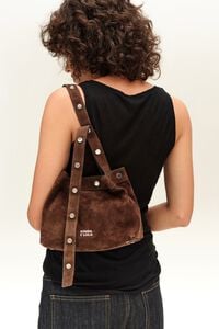 Medium coffee suede snaps bag
