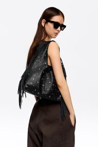 Medium black fringed leather Paper Bikini bag