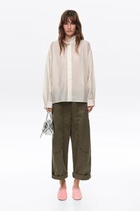 Ivory striped band-collar shirt