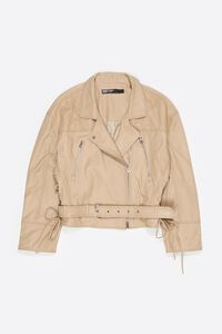 Light stone leather adjustable double-breasted jacket