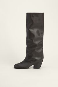 Dark brown leather heeled high boot