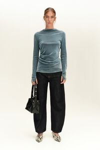 Light blue fitted velvet T-shirt