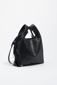 Medium black leather Paper bag