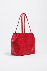Medium leather shopper bag in red mock croc
