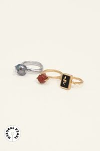 Set of 3 natural pearl and stone rings