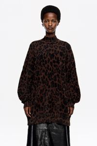 Dark brown Leopard Big fur high neck sweater