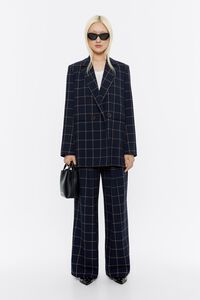 Navy blue checked flared trousers Navy blue checked flared trousers