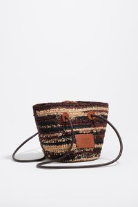 Small dark brown raffia basket bag
