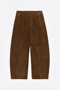 Dark olive suede barrel trousers