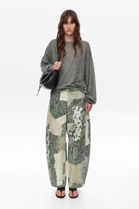BARREL- Green Snake patchwork adjustable waist denim trousers