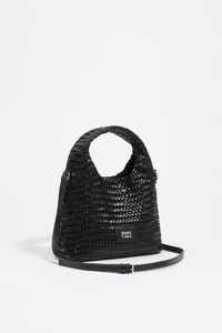 Small black plaited leather Paper bag