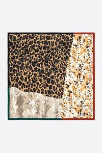 Beige animal print patchwork scarf with contrast borders