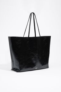 Shiny black leather maxi shopper bag
