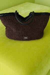 Large plaited chocolate leather shopper bag