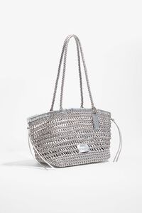 Large silver plaited leather shopper bag