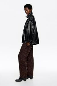 Dark brown Leopard Big straight leg trousers, no waistband