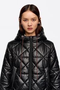 Black straight cut hooded puffer