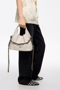 Small ivory leather plaited handle Paper bag