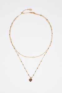 Brown heart logo double-layer chain necklace