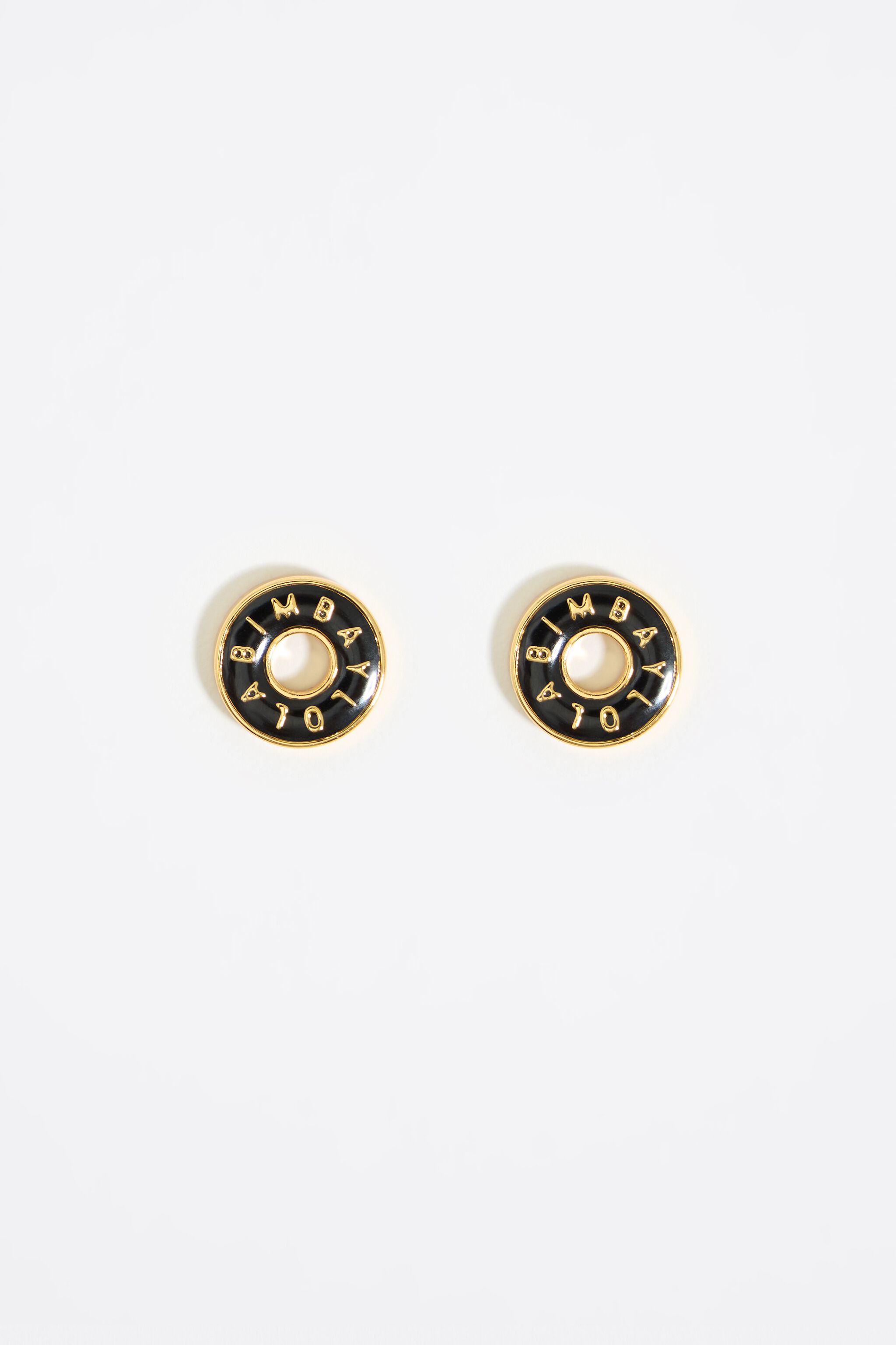 20AW新作【BIKO】Galina Studs - Small★ミニマル タイムレス Black logo gold earrings