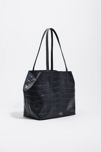 Medium leather shopper bag in petrol blue mock croc