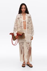 Ecru oversize lace patchwork shirt