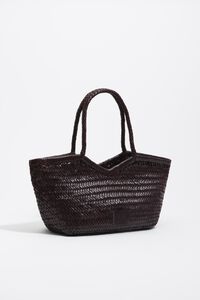 Large plaited eggplant leather shopper bag
