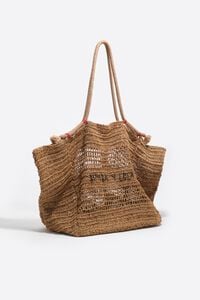 Large dark natural raffia-effect shoulder bag