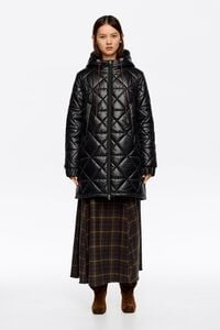 Black straight cut hooded puffer