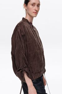 Washed brown fluid bomber jacket