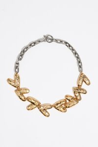 Two-tone textured hearts necklace