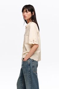 Beige linen cotton embroidered shirt