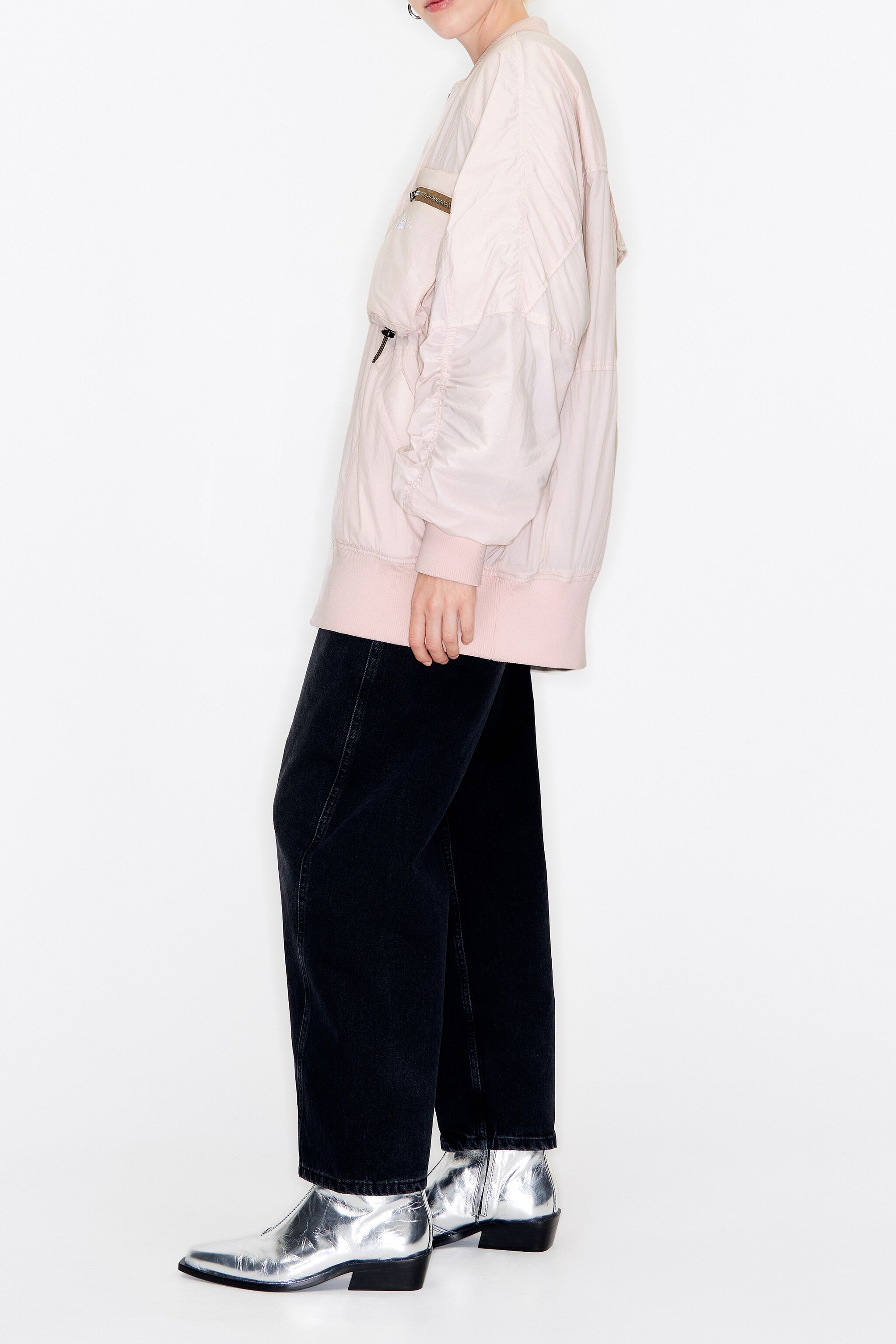 Light pink quilted bomber jacket
