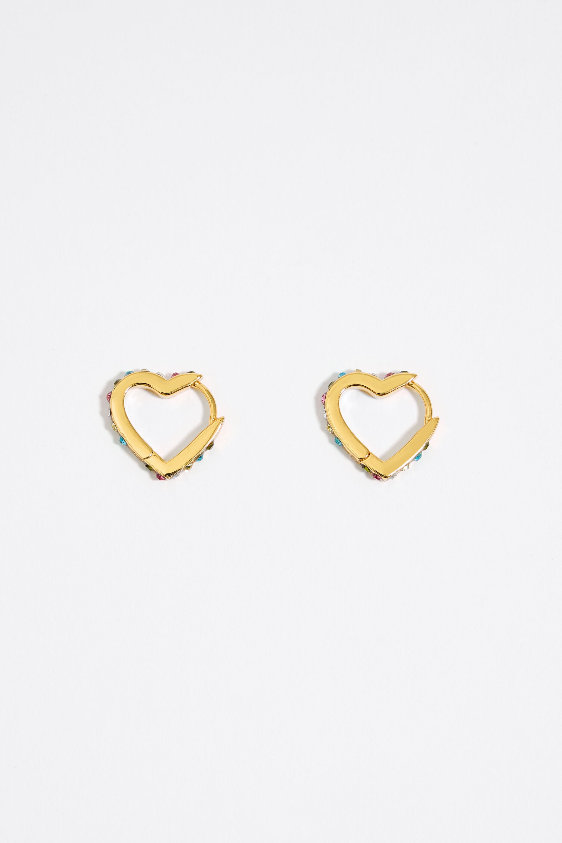 Gold hoop top earrings with heart