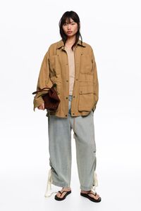 Light blue denim joggers with gathering