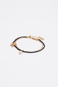 Gold double-chain black crystals bee bracelet