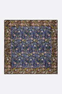 Navy blue floral scarf with logo frame
