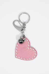 Heart key ring with pink fur and studs